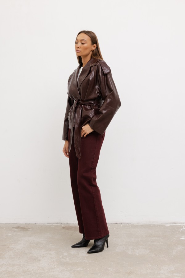W3368 Spodnie Jeansowe Wide Leg High Weist Bordo