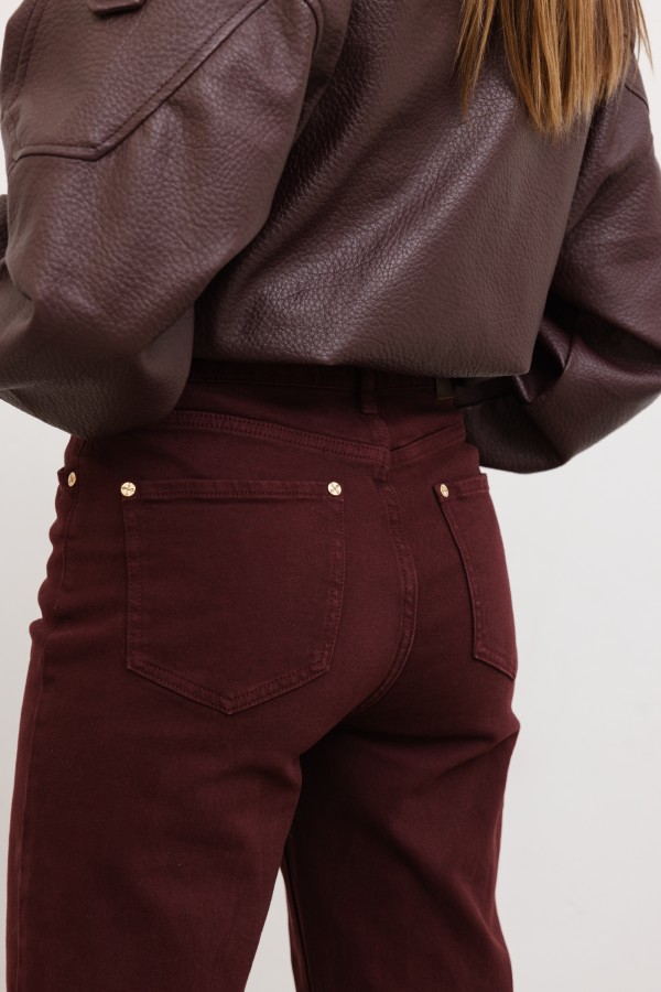 W3368 High-Waisted Wide-Leg Jeans Burgundy