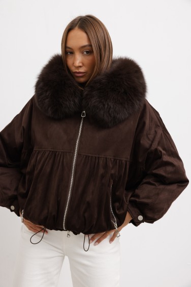 6820 Kurtka Puchowa Brązowa