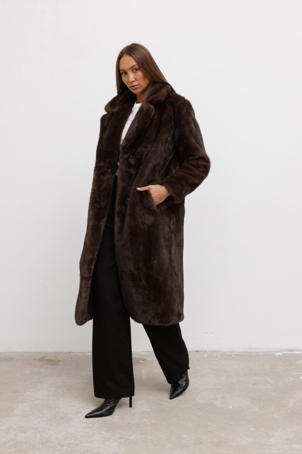8764 Faux Fur Coat Brown