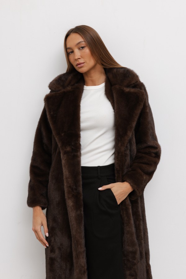 8764 Płaszcz Futrzany Brąz