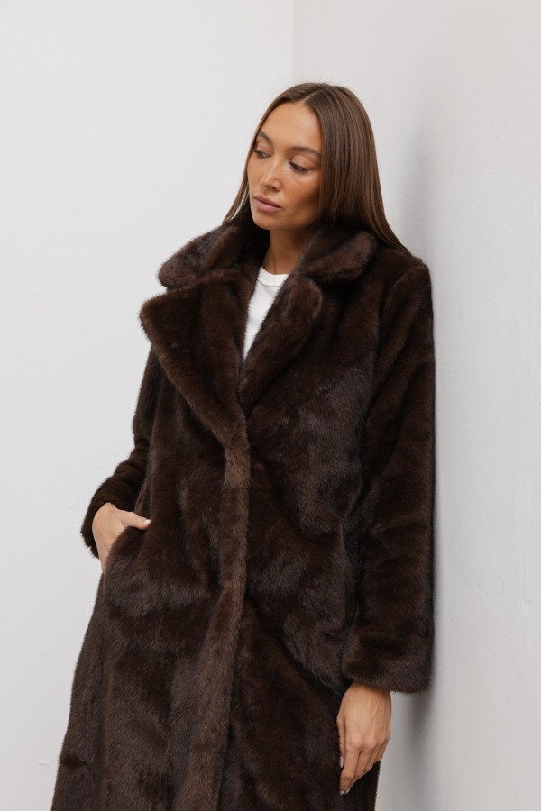8764 Faux Fur Coat Brown