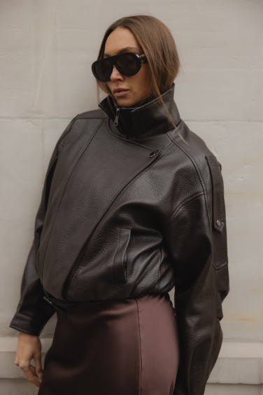 16162 Kurtka Z Eko Skóry Cofee