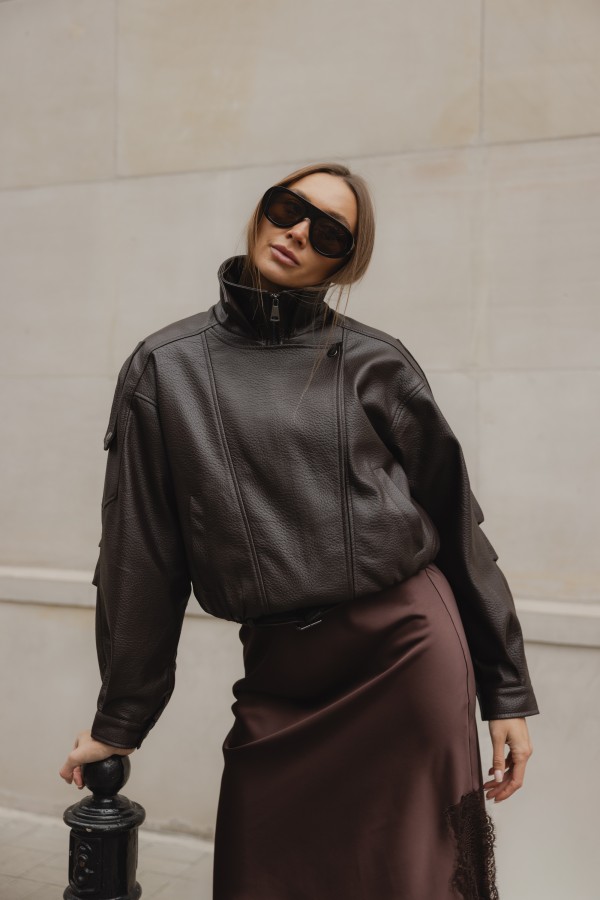 16162 Eco-Leather Jacket Coffee