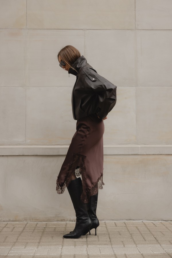 Lia Satin Skirt with Lace Brown