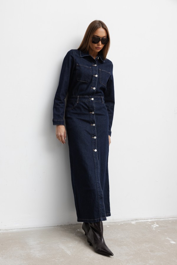 W3706 Denim Maxi Dress