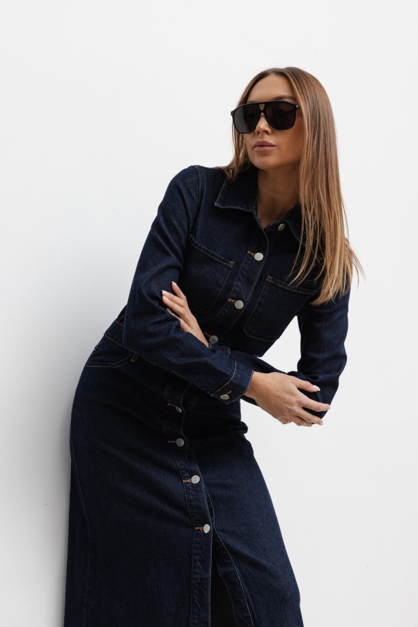 W3706 Denim Maxi Dress