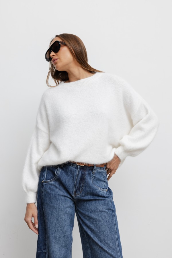 Damian Angora Sweater Ecru