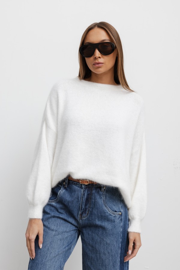 Damian Angora Sweater Ecru
