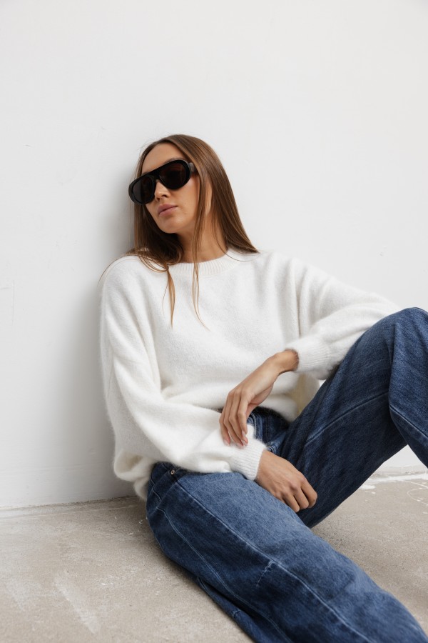 Damian Angora Sweater Ecru
