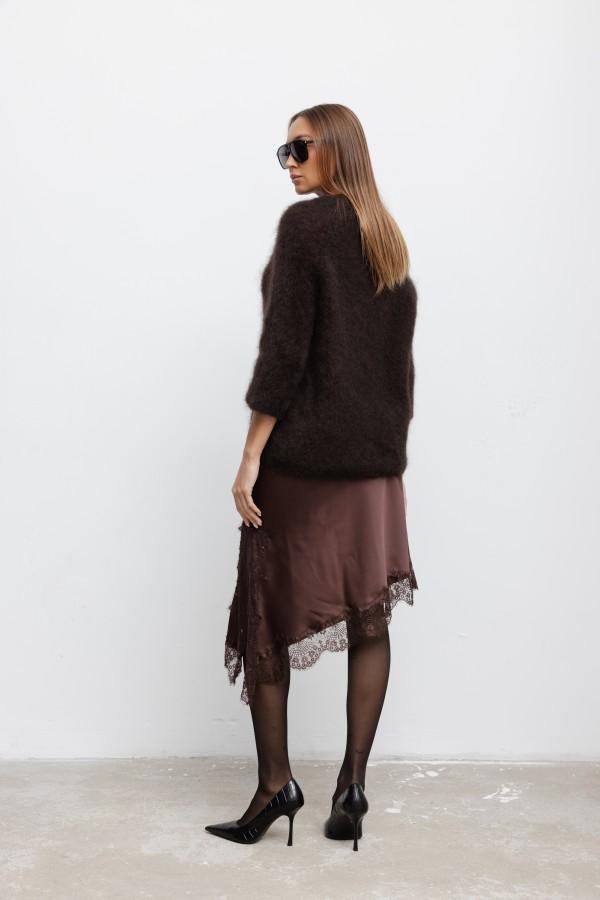 Lia Spódnica Satynowa Z koronką Brązowa