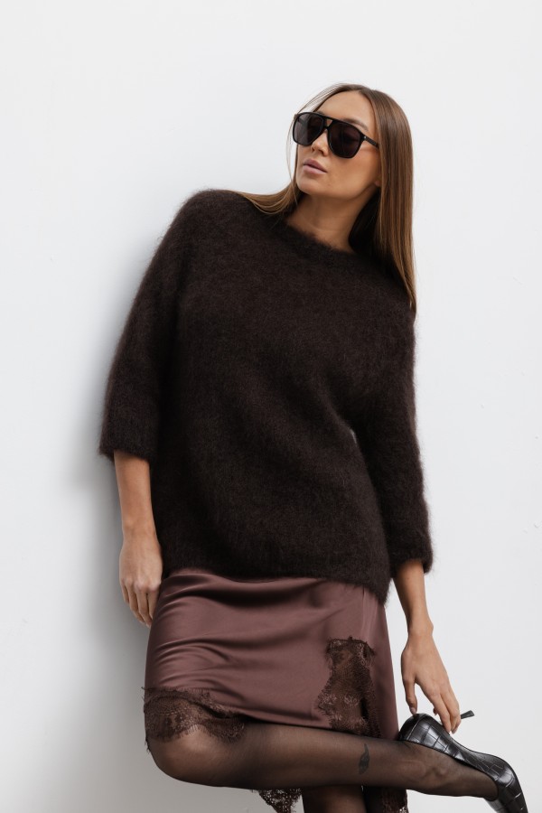 Lia Satin Skirt with Lace Brown