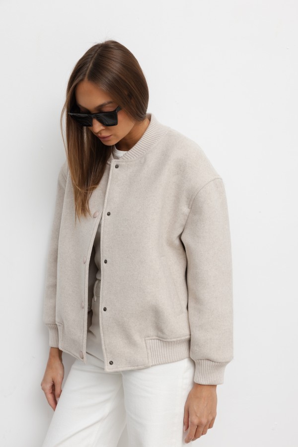Nate Wool Bomber Jacket Cream