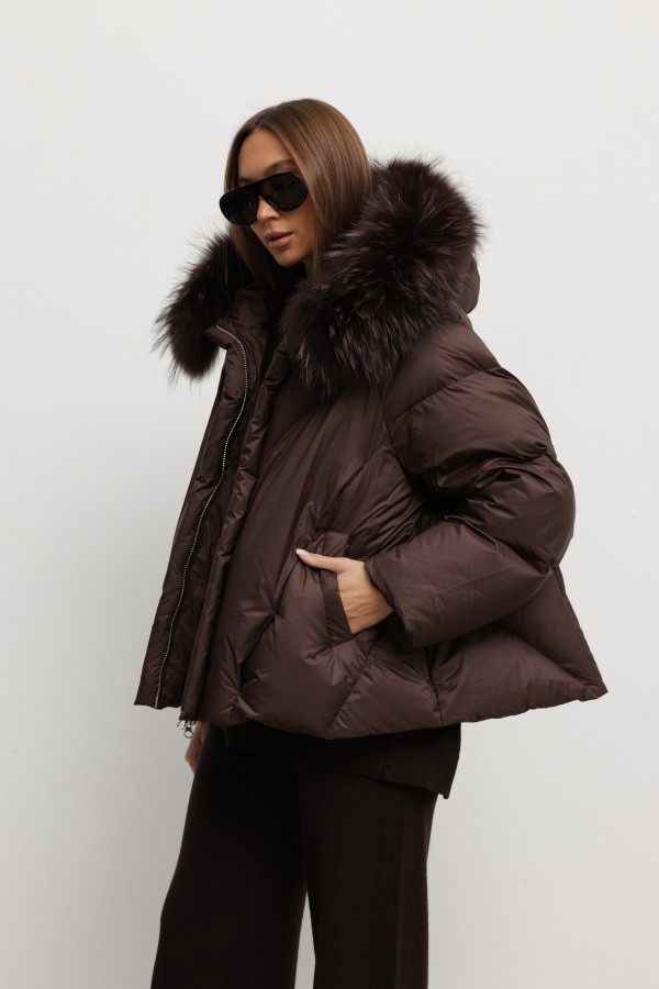 6501 Kurtka Puchowa Brązowa