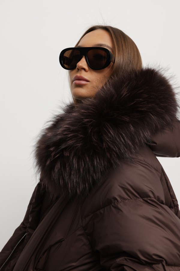 6501 Kurtka Puchowa Brązowa
