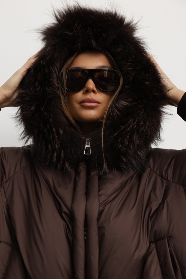 6501 Kurtka Puchowa Brązowa