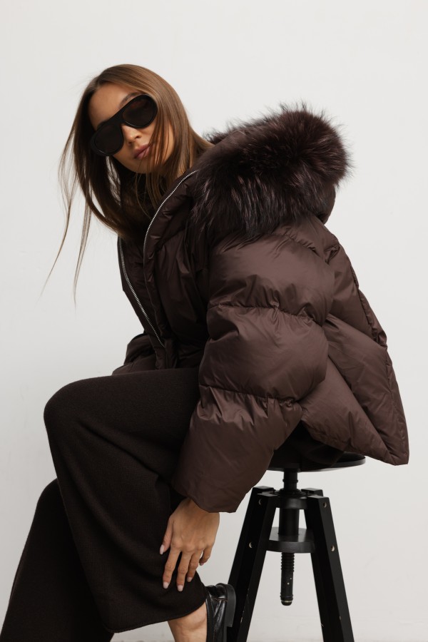 6501 Kurtka Puchowa Brązowa