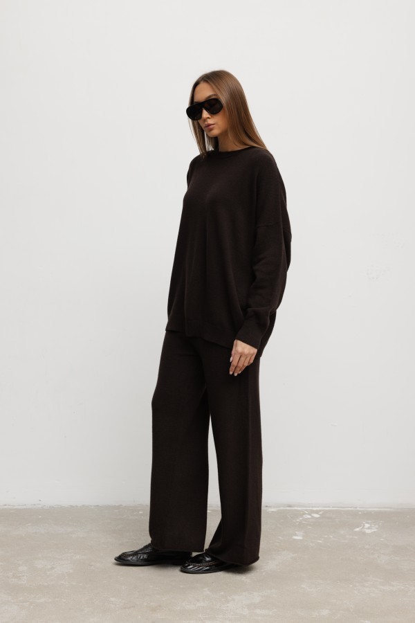Maxim Wide-Leg Knit Trousers Coffee