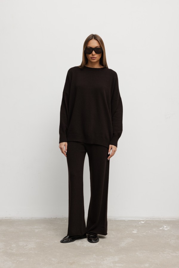 Maxim Wide-Leg Knit Trousers Coffee