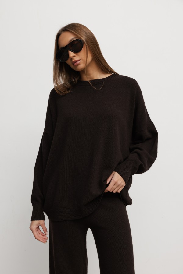 Maxim Wide-Leg Knit Trousers Coffee