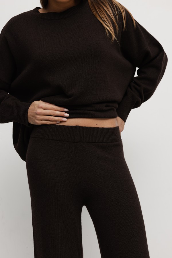 Maxim Wide-Leg Knit Trousers Coffee