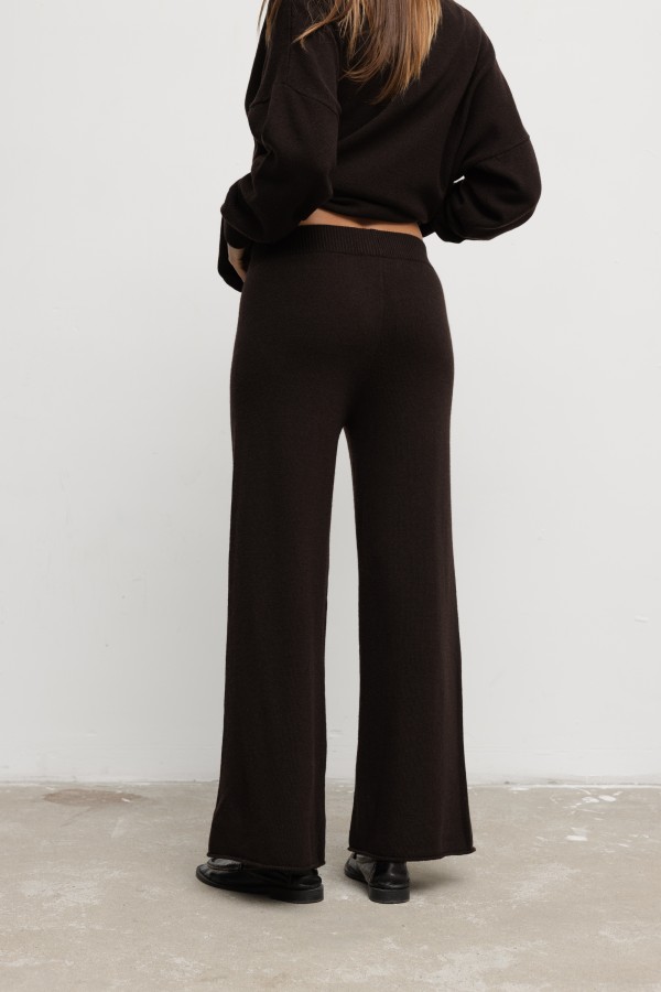 Maxim Wide-Leg Knit Trousers Coffee