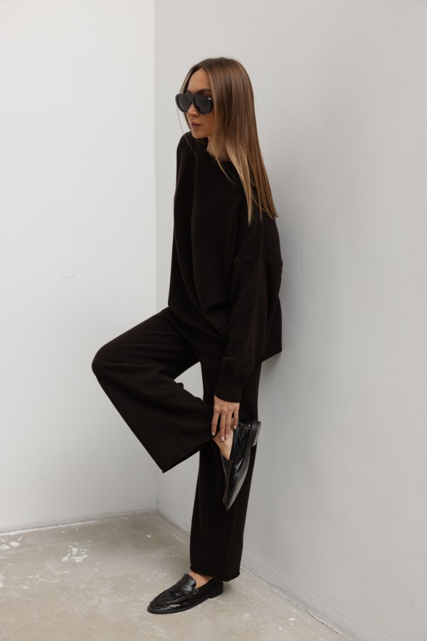 Maxim Wide-Leg Knit Trousers Coffee