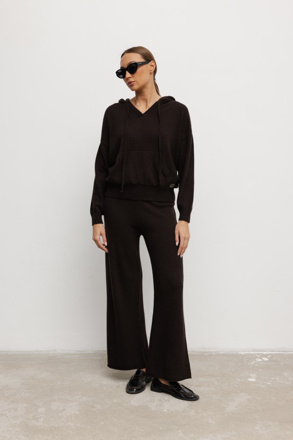 Maxim Wide-Leg Knit Trousers Coffee