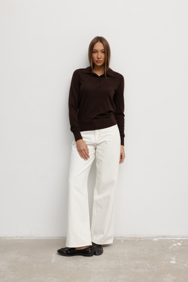 Viggo Wool Collared Blouse Brown