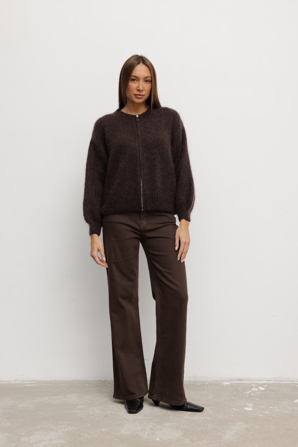 W3368 High-Waisted Wide-Leg Jeans Brown