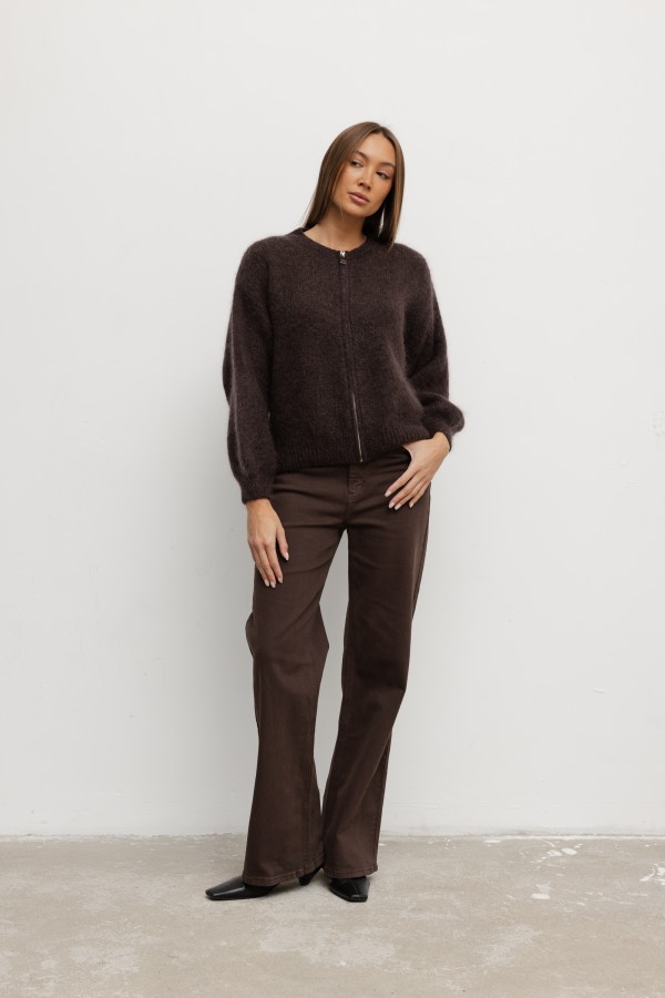 W3368 High-Waisted Wide-Leg Jeans Brown