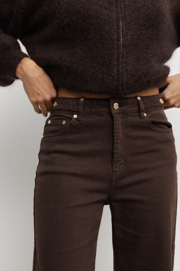 W3368 High-Waisted Wide-Leg Jeans Brown
