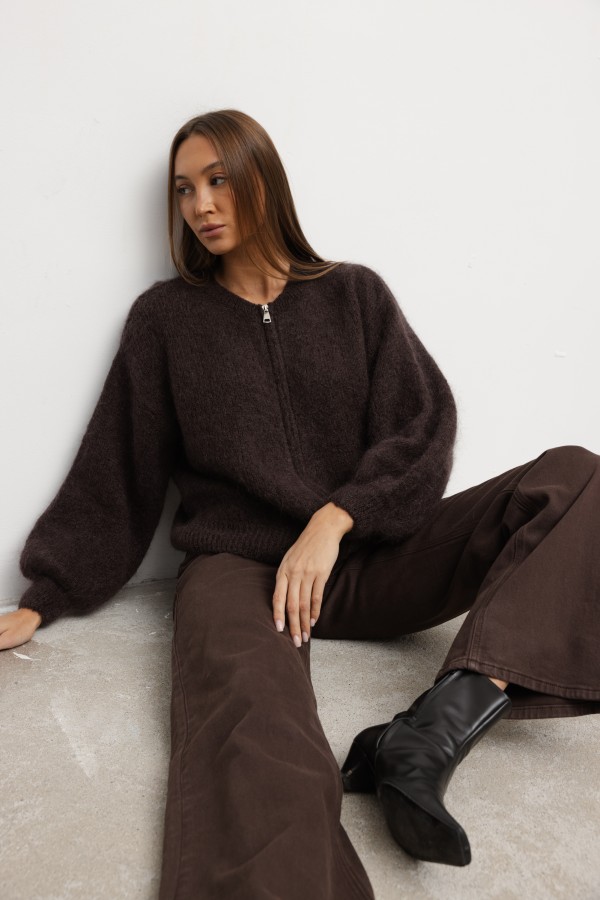 W3368 Spodnie Jeansowe Wide Leg High Weist Brąz