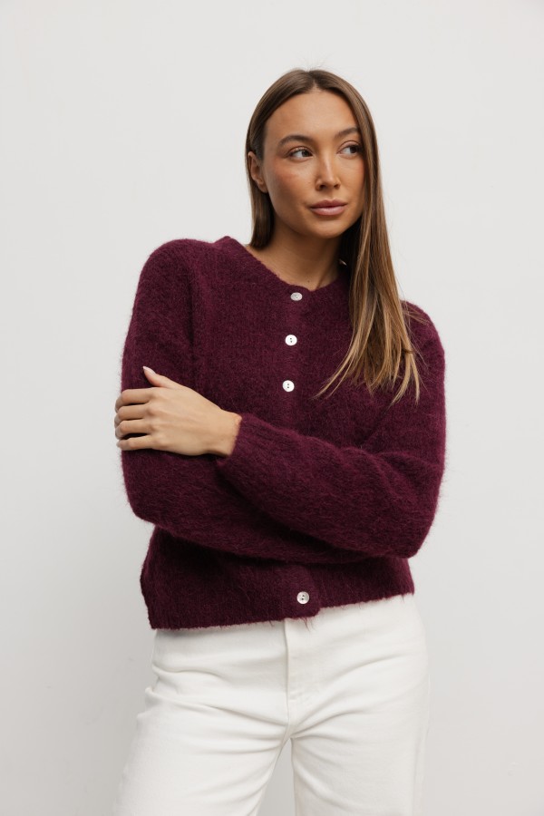 Oskar Kardigan Z Alpaką Plum