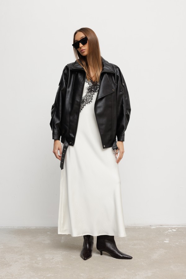 Corinne Satin Lace Dress Ecru