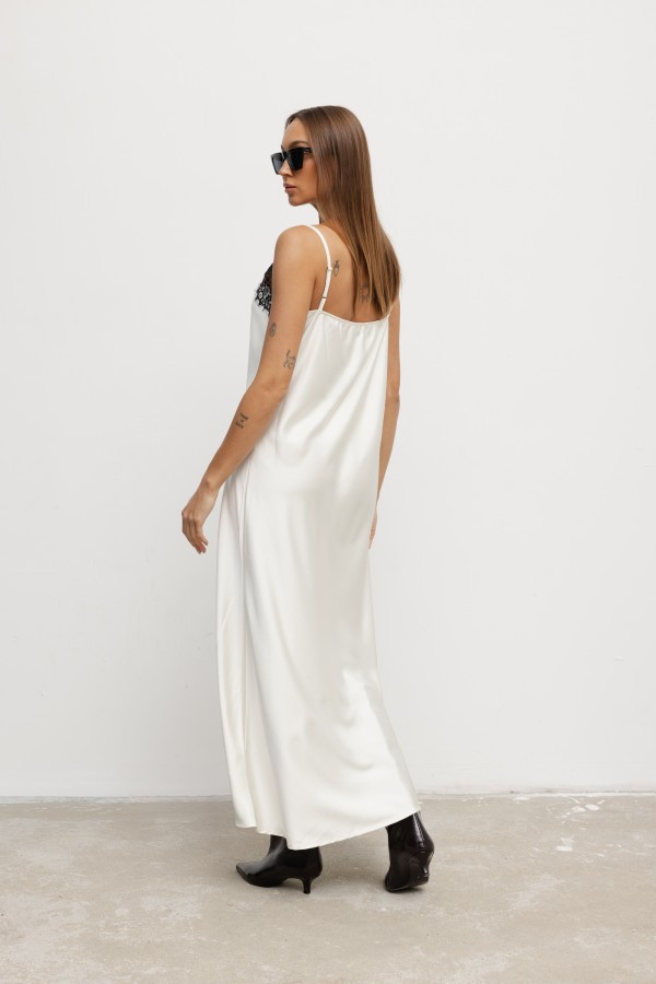 Corinne Satin Lace Dress Ecru
