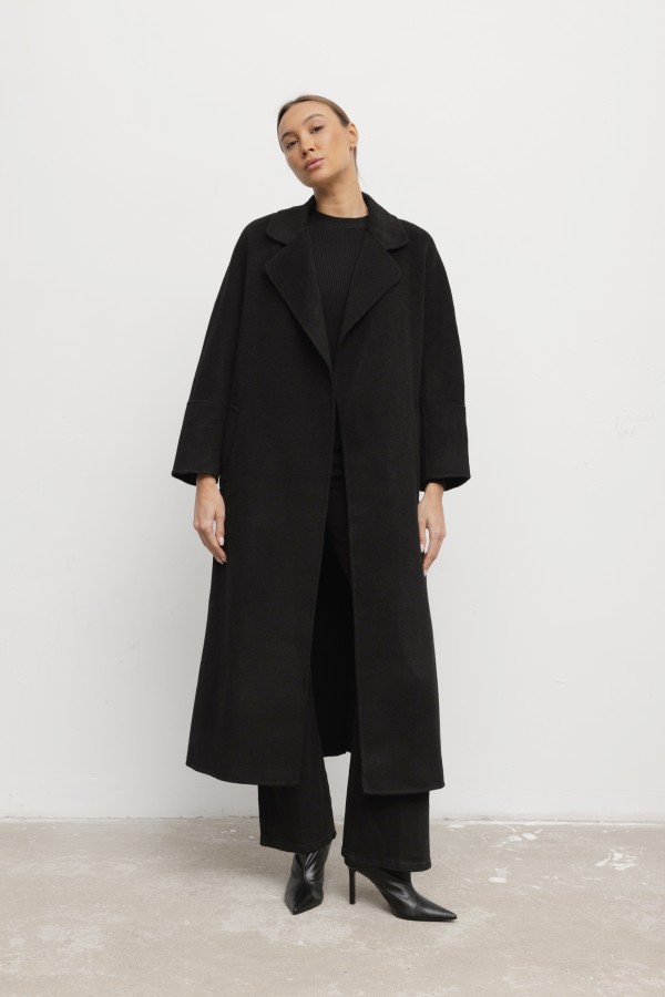 Laurent Hand-Made Wool Coat Black