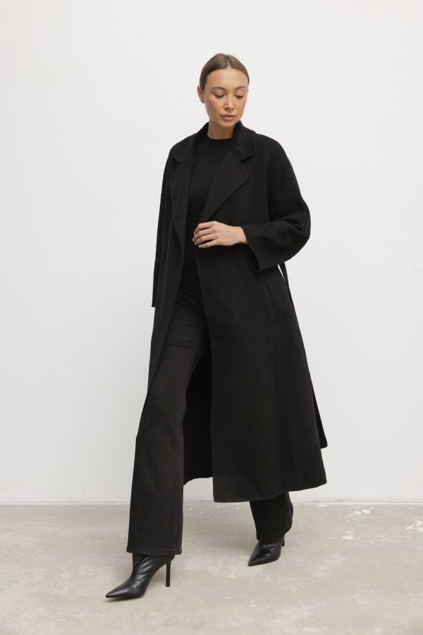 Laurent Hand-Made Wool Coat Black