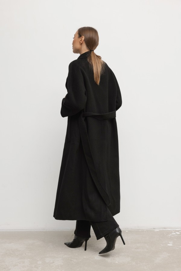 Laurent Hand-Made Wool Coat Black