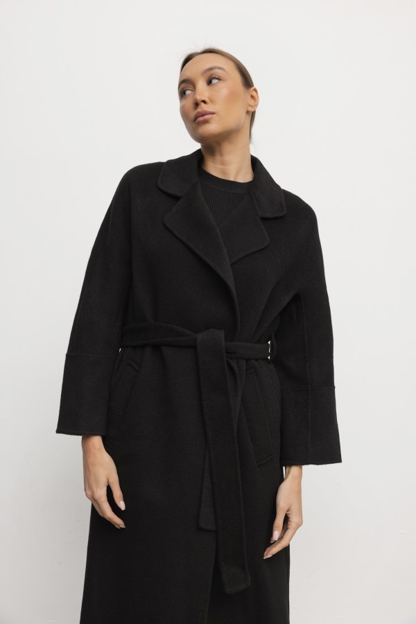 Laurent Hand-Made Wool Coat Black