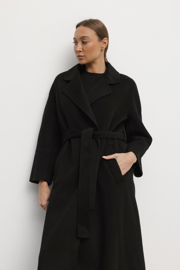 Laurent Hand-Made Wool Coat Black