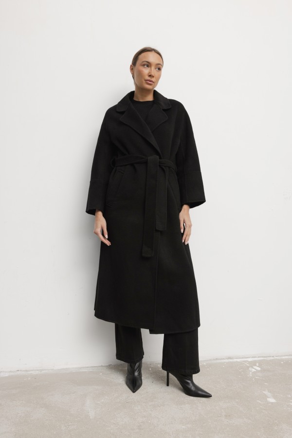 Laurent Hand-Made Wool Coat Black