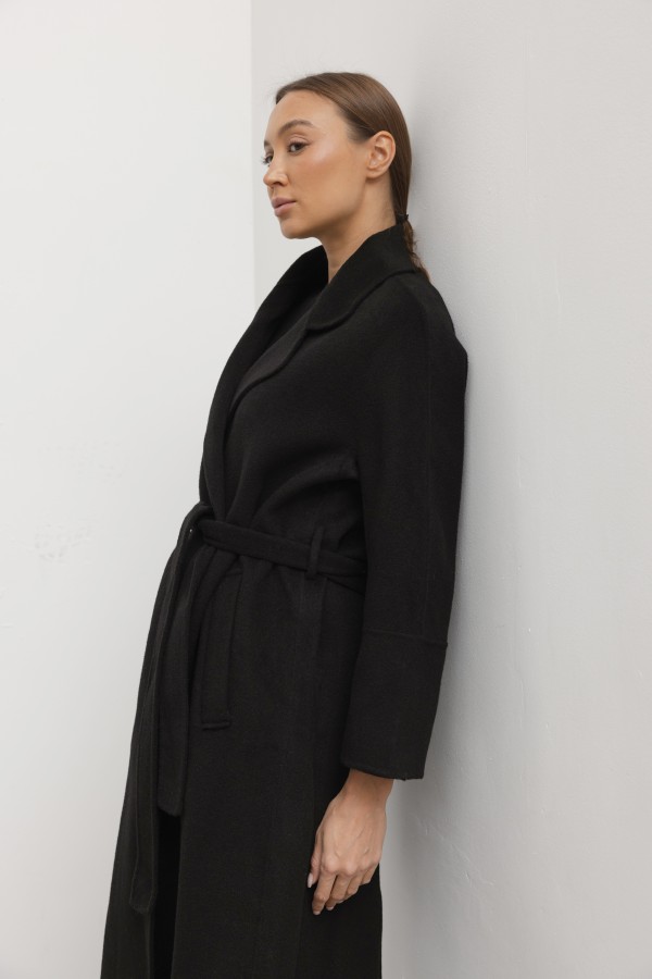 Laurent Hand-Made Wool Coat Black