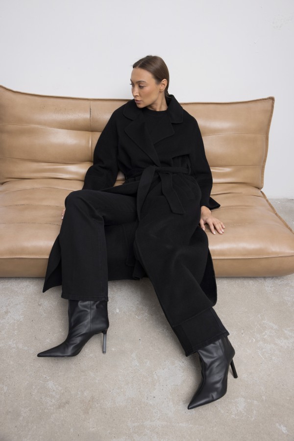 Laurent Hand-Made Wool Coat Black