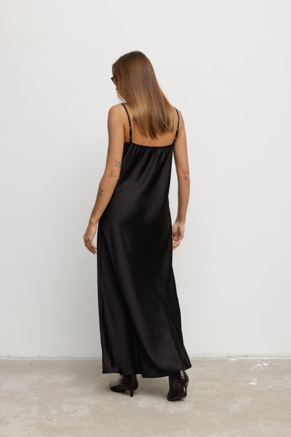 Corinne Satin Lace Dress Black