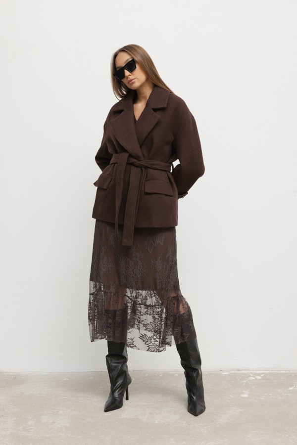 Soraya Spódnica Koronkowa Brązowa