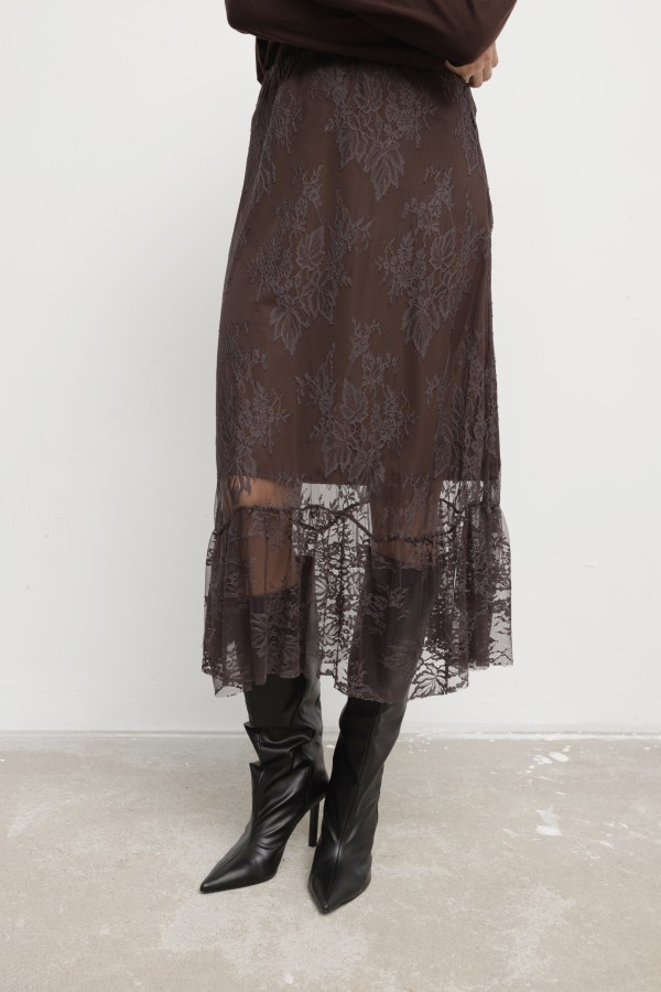Soraya Spódnica Koronkowa Brązowa