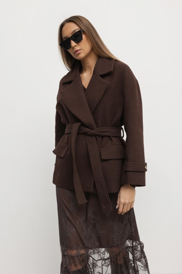 Adam Belted Wool Coat Brown