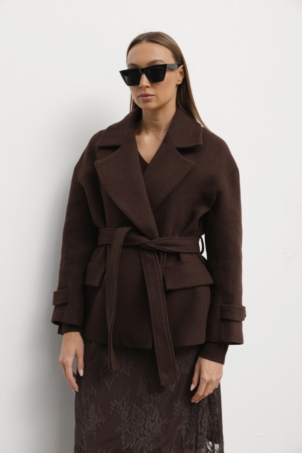 Adam Belted Wool Coat Brown