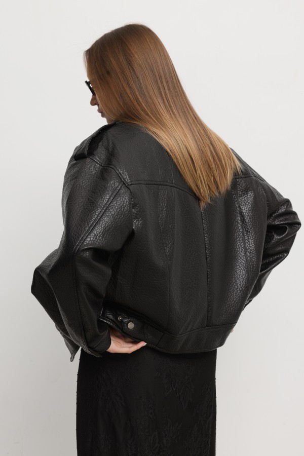 WH070 Kurtka Z Eko Skóry Czarna